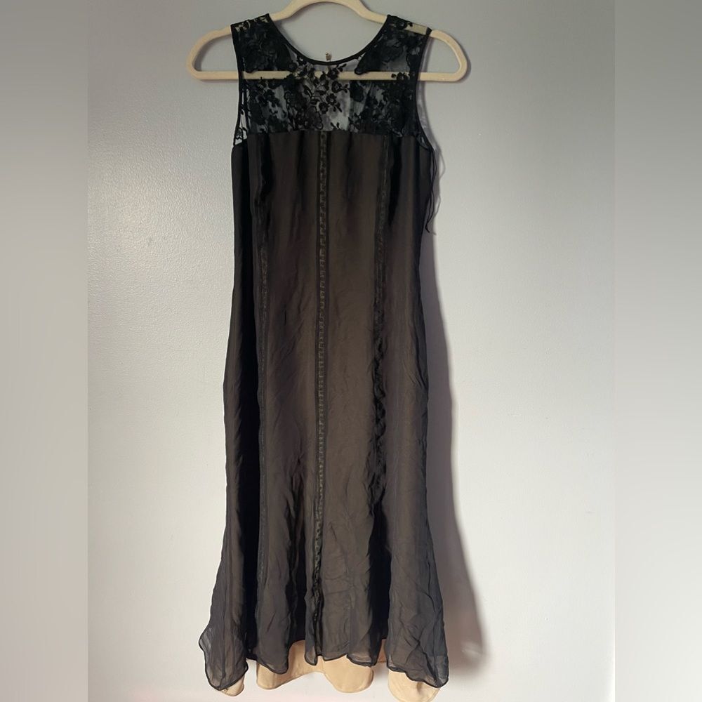 Maggy London silk black lace tan lined dress 4